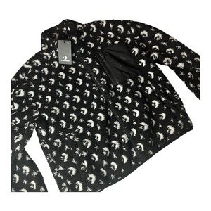 NWT (L) Converse Black and White Moon Patterned Fleece Teddy Full Zip Up Jacket